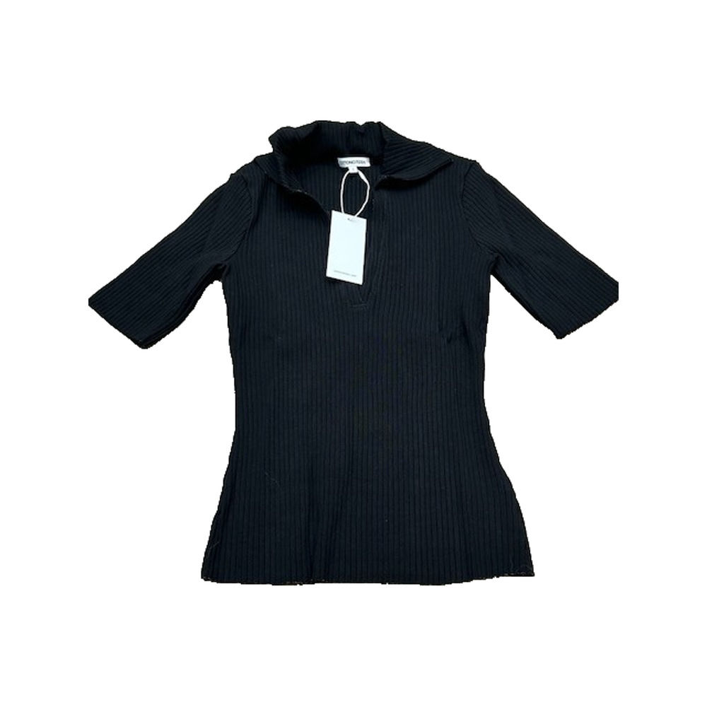 NWT Cotton Citizen Womens Ribbed Ibiza Shirt Short Sleeve V-Neck Black Size M